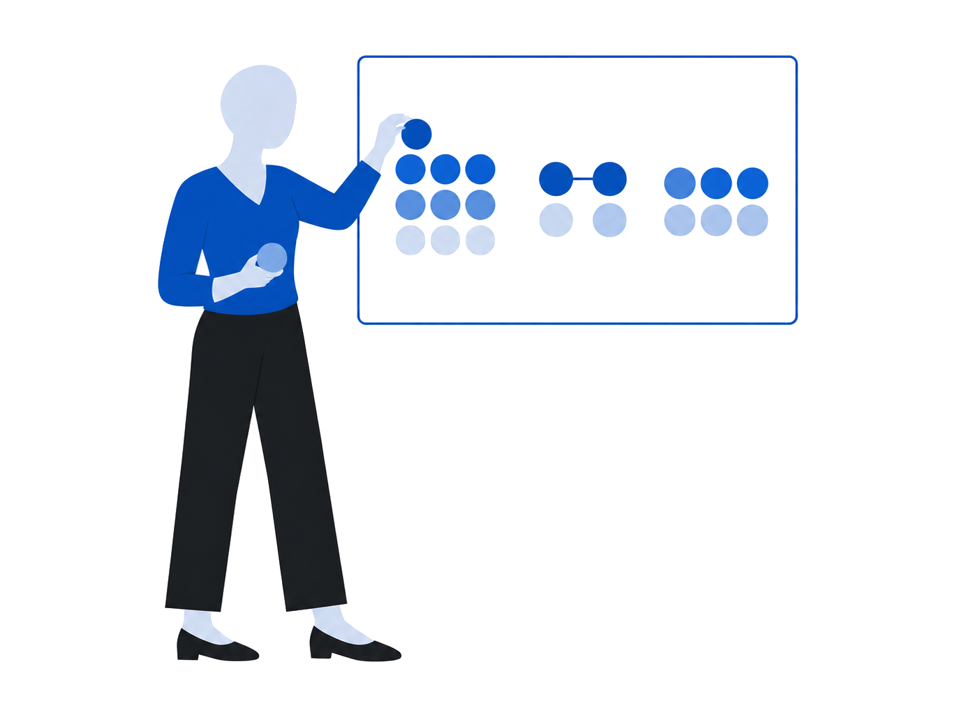 Illustration: a person grouping audience segments for targeting.
