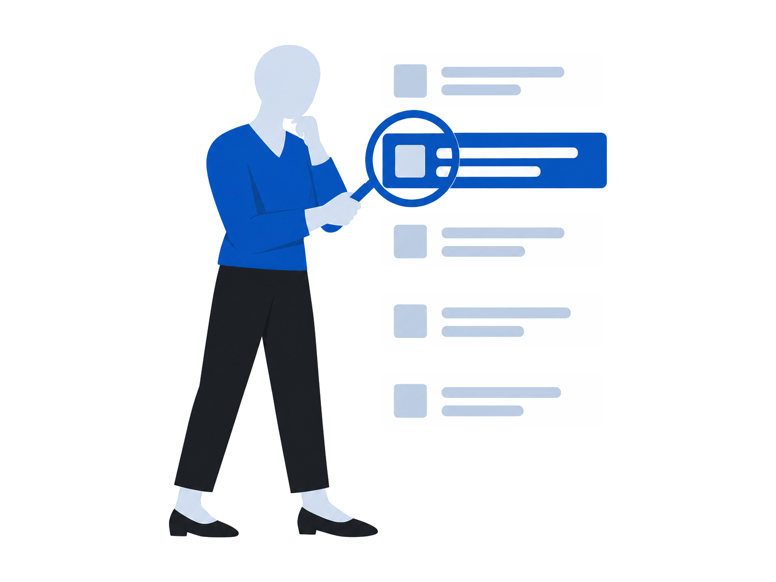Illustration: a person reviewing and improving a list of search results.